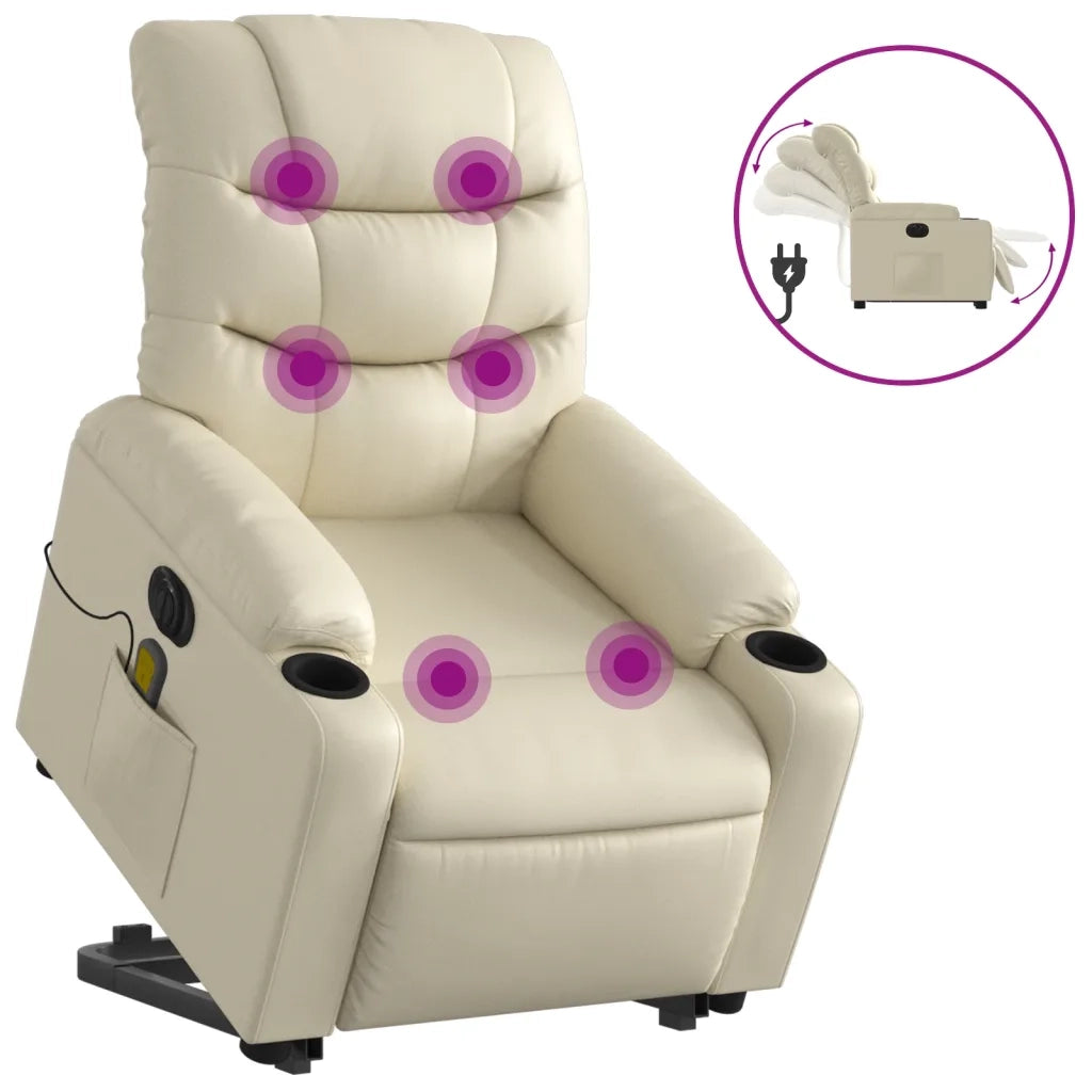 Poltrona Alzapersona Elettrica Reclinabile Crema in Similpelle 3206621