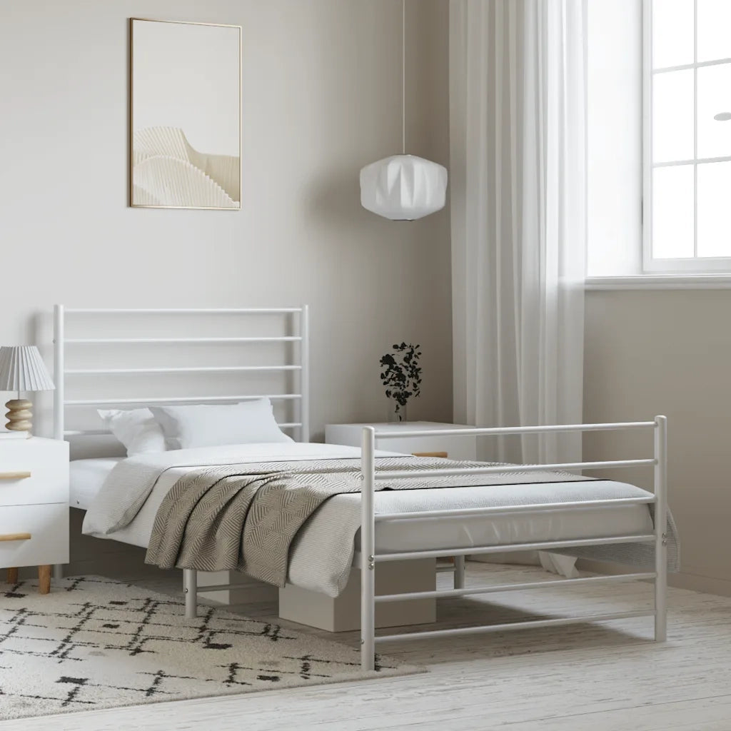 Giroletto con Testiera e Pediera Metallo Bianco 100x200 cm 352381