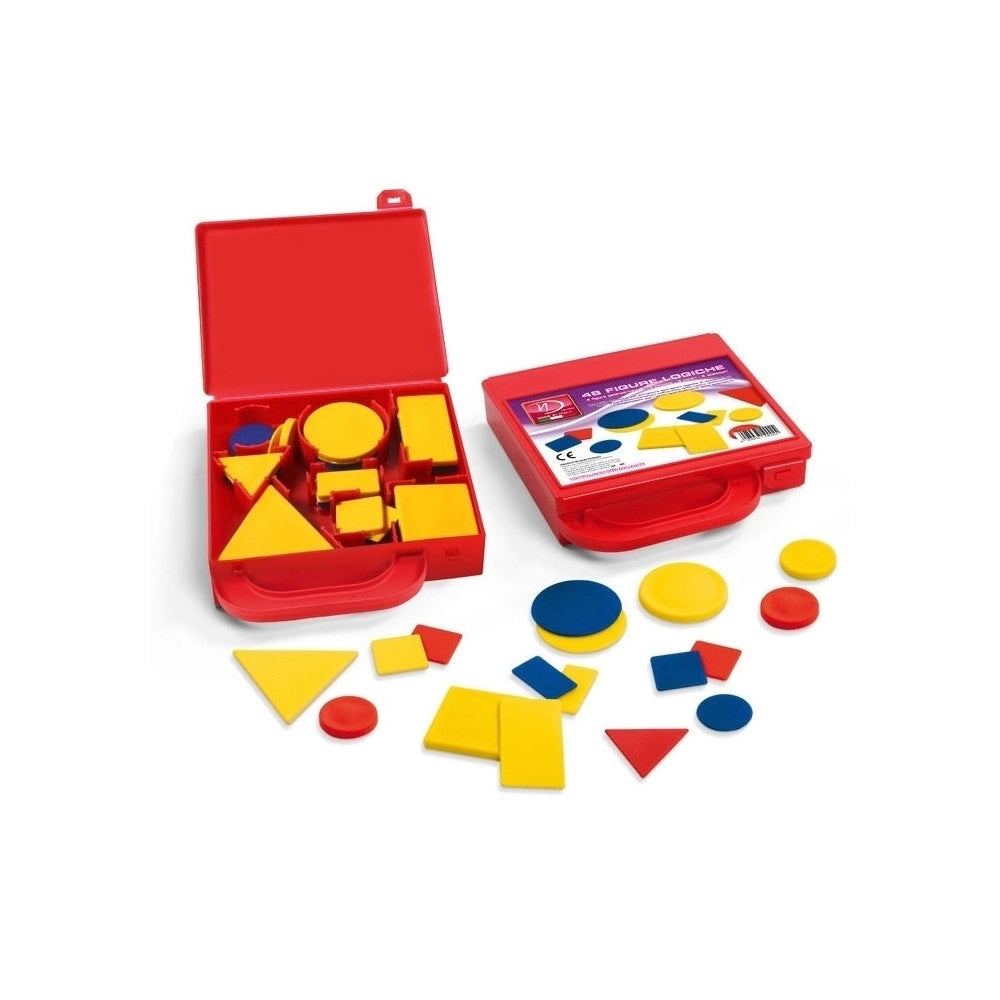 Trade Shop - Set 48 Blocchi Gioco Didattici Valigetta Insegnare Forme Colori Geometria Scuola -