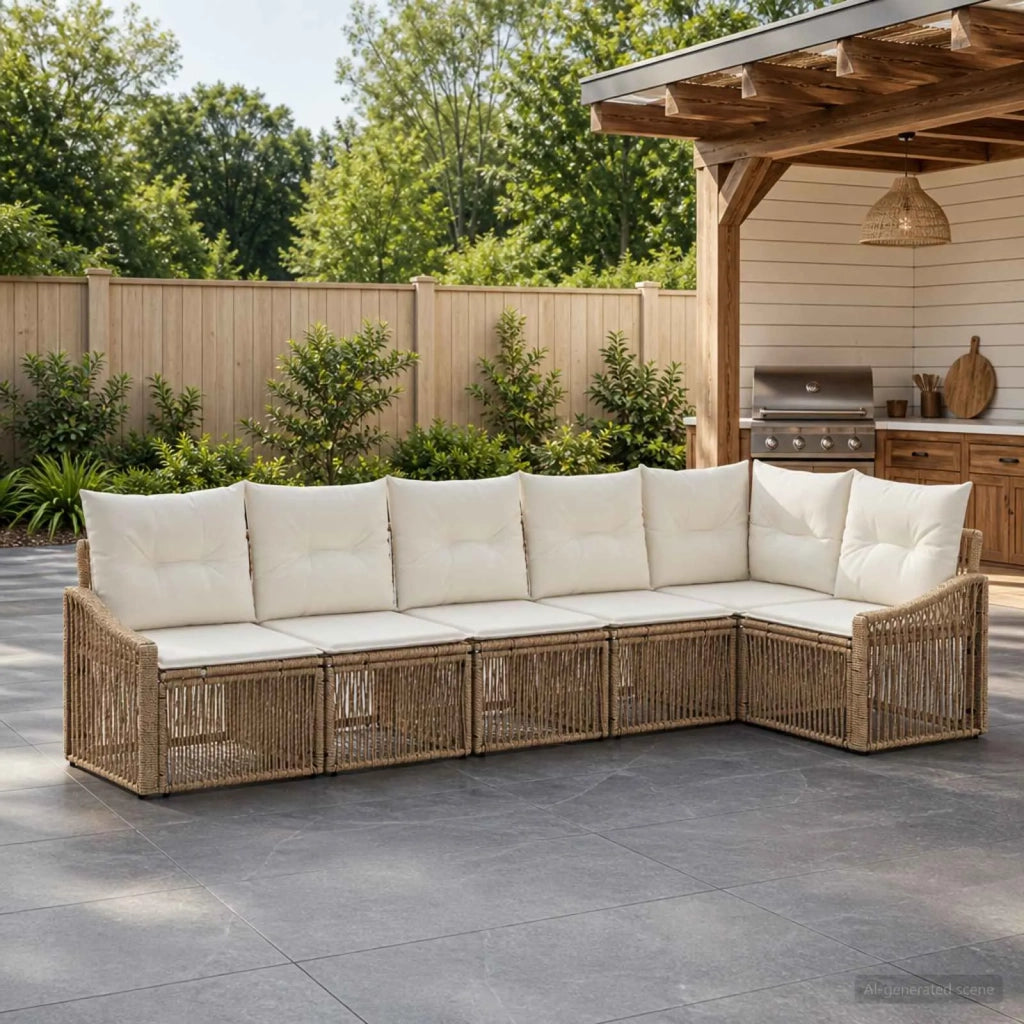 Set Divano da Giardino 6 pz Beige polyrattan 3436011