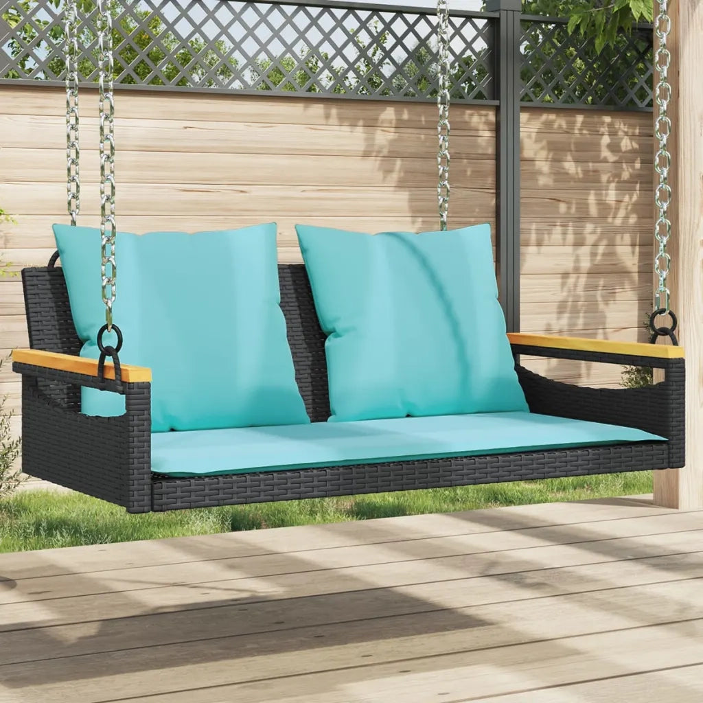 Panchina a Dondolo con Cuscini Nera 109x62x40 cm in Polyrattan