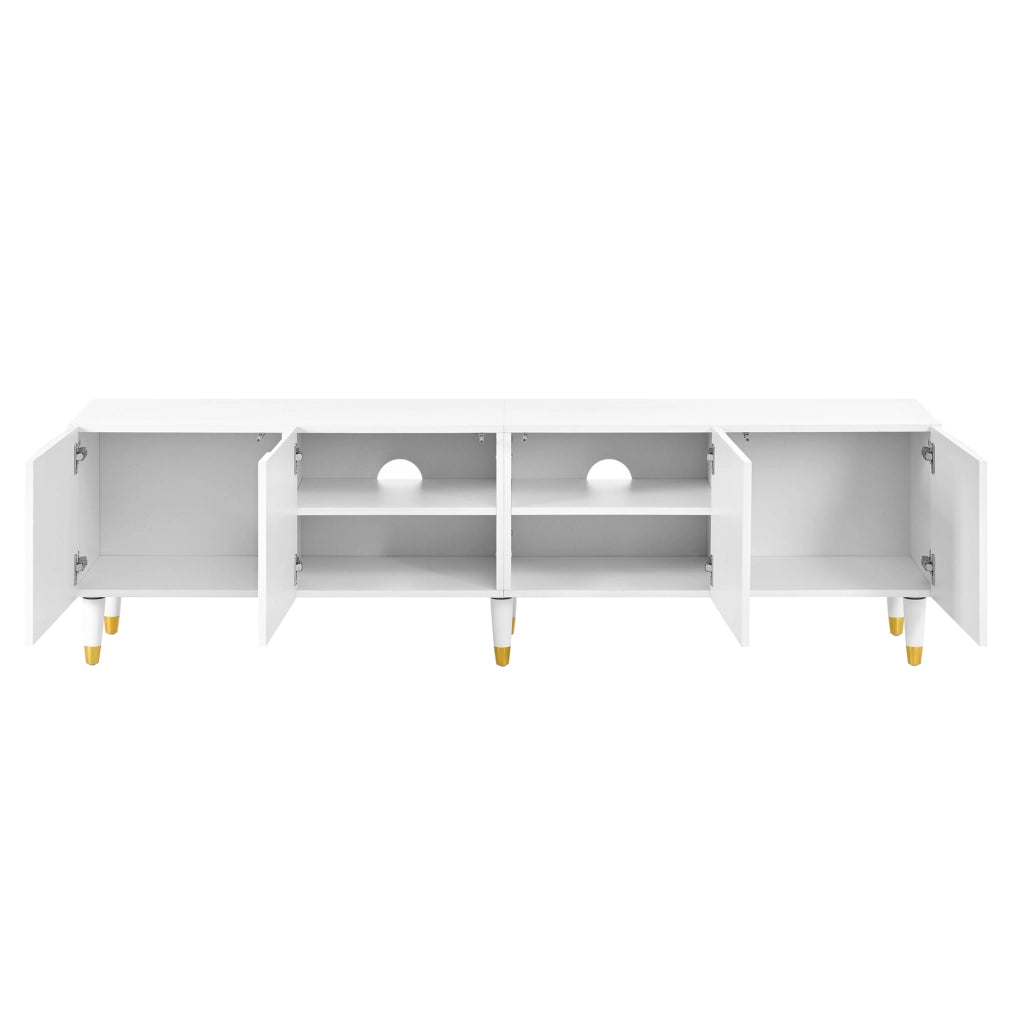 Mobile TV 180x40x50 cm con ante a rilievo ad arco asimmetrico in MDF e truciolare bianco