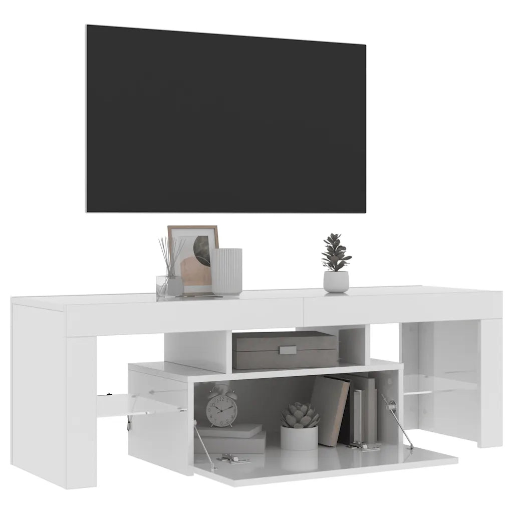 Mobile Porta TV con Luci LED Bianco Lucido 120x35x40 cm 804352