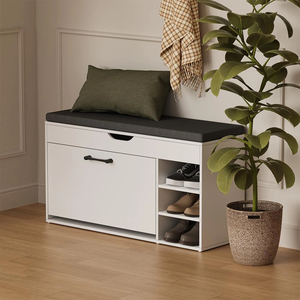 Vicco Panca scarpiera da ingresso Solino, Bianco/nero, 90 x 50 cm con sedile