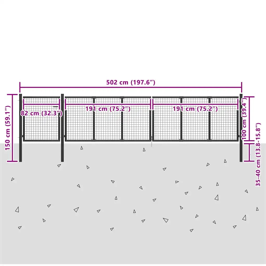 Cancello per Giardino in Acciaio 500x100 cm Antracite 144335