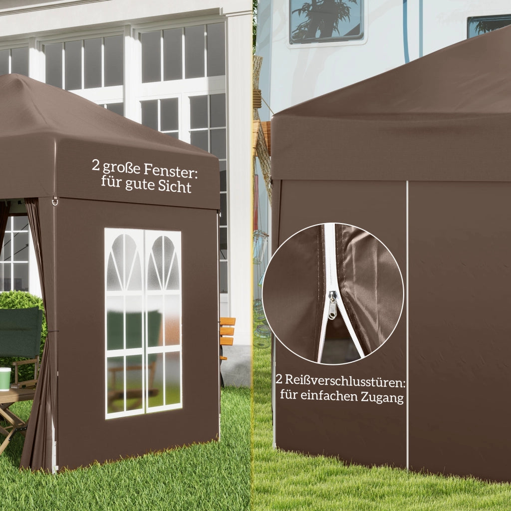 Gazebo pieghevole 4 pareti 2 finestre ¨C zephmum ¨C metallo marrone 2x2m