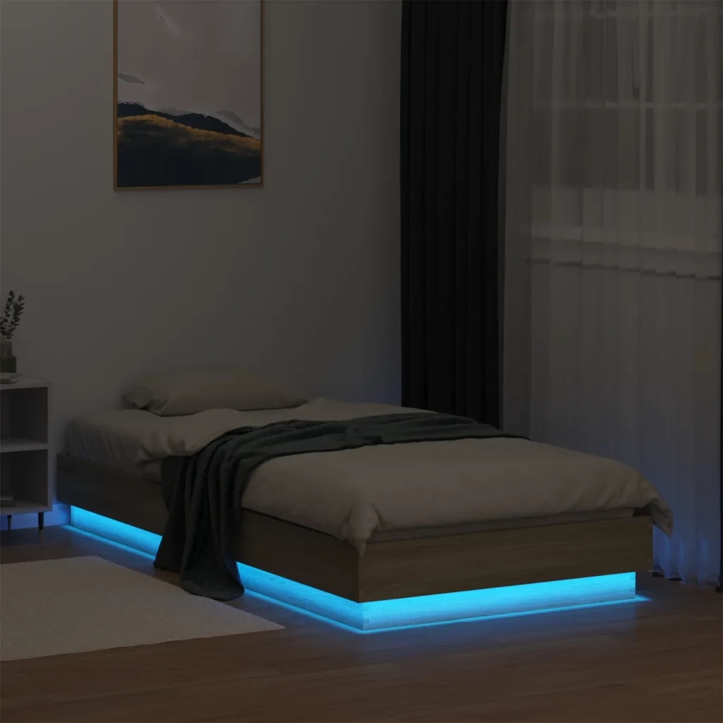 Giroletto con LED-Struttura Letto Rovere Sonoma 90x190 cm
