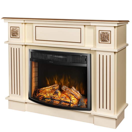 Camino Elettrico da Pavimento 92,9x120x28 cm Effetto Fiamma 1500W Miracle & Ararat Avorio