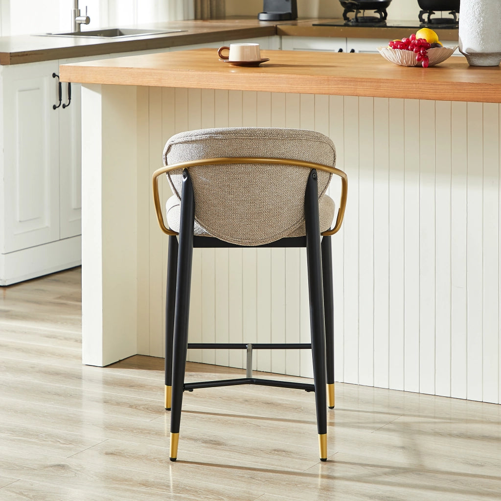 Set 2 Sgabelli da Bar Regolabili in Altezza ¨C MINIMAL ¨C Chenille Marrone Chiaro, Struttura Nero-Oro