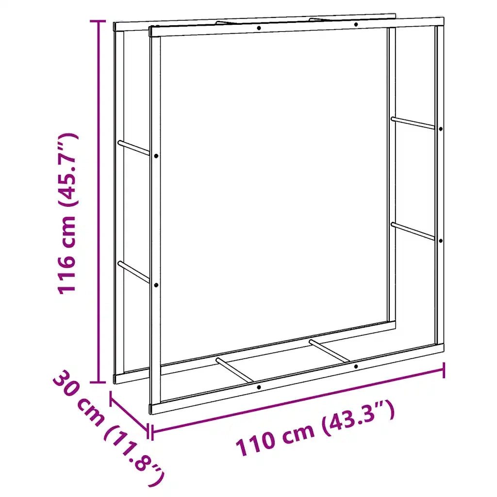 Rastrelliera per Legna da Ardere-Portalegna Nera 110x30x116 cm in Acciaio