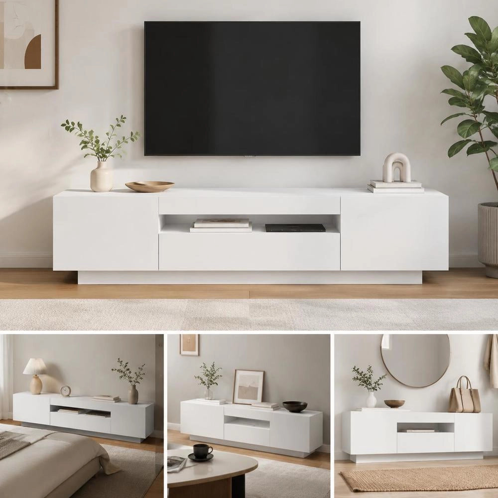 TV Cabinet With LED Lights White 160x35x40 Cm