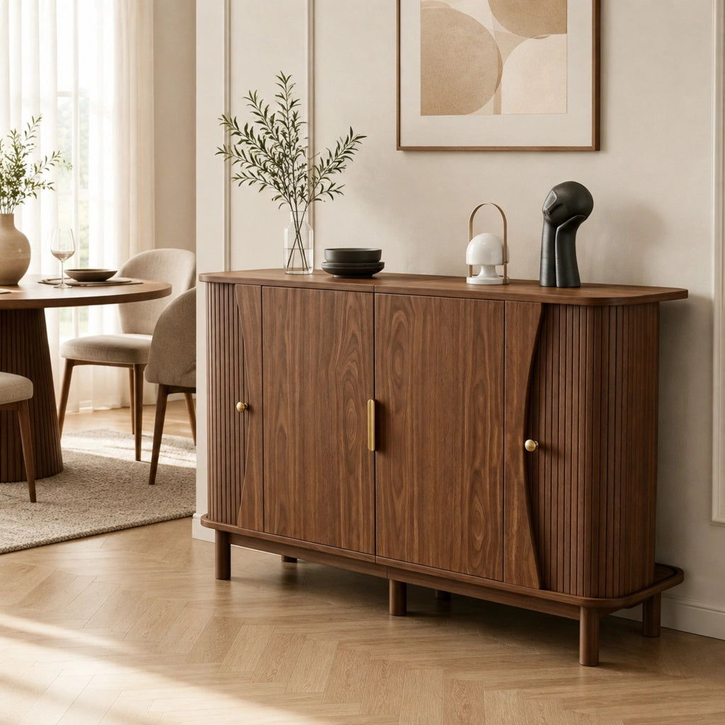 Credenza con 3 scomparti e 1 ripiano regolabile; ante scorrevoli; per soggiorno; 140 × 40 × 88 cm