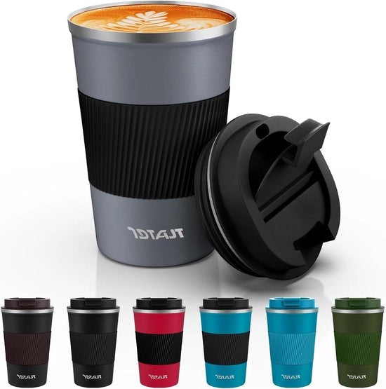 Detersivo per tazza da viaggio isolante senza perdite - tazza da viaggio riciclabile per auto - acciaio inox a vuoto - 380ml - grigio