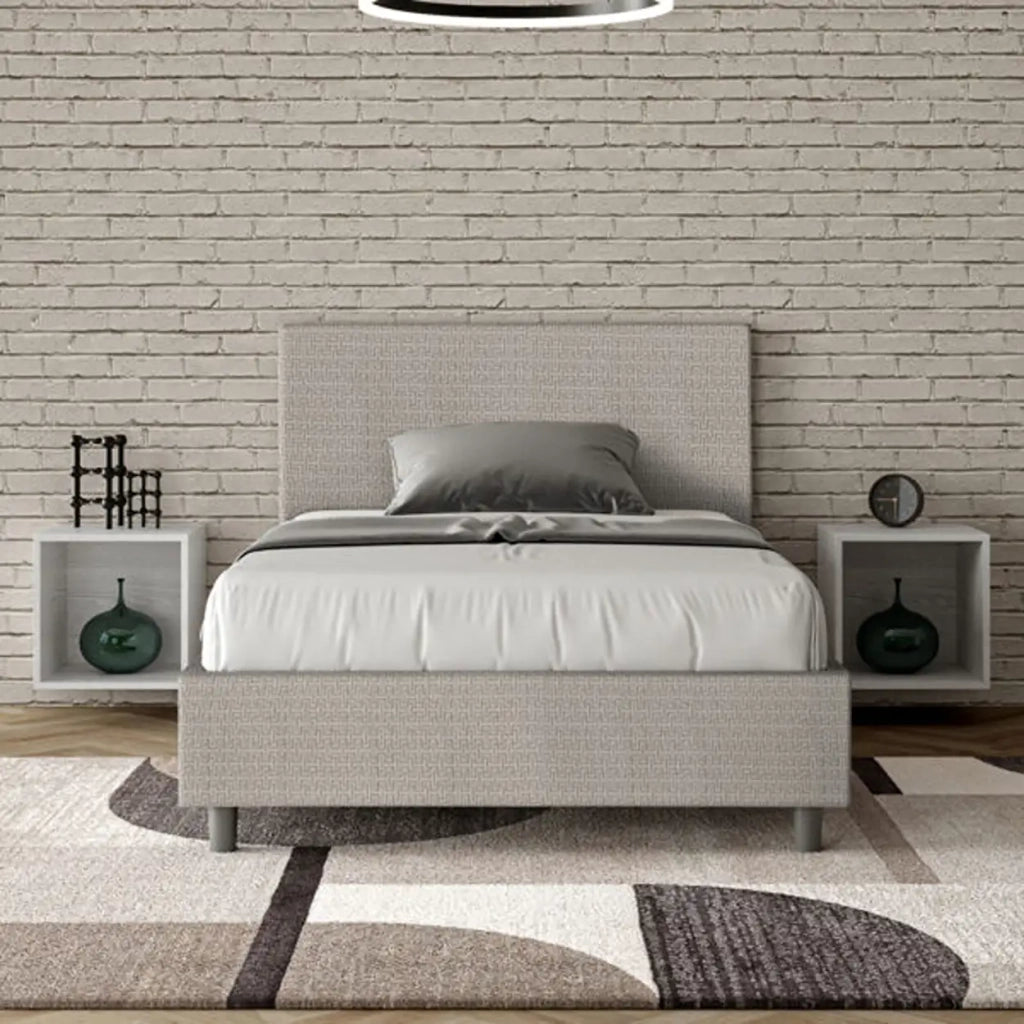Letto una piazza e mezza con rete imbottito 120x210 tessuto Labirinto 1 bianco Adele