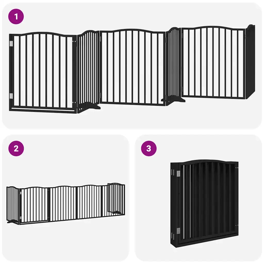 Cancello per Cani Porta Pieghevole Nero 6 Pannelli 480cm Pioppo CFW7126088