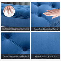 Panca Imbottita Fondoletto 118x45x42 cm in Tessuto Vellutato Blu