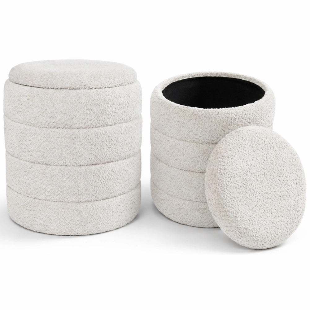 Set 2 Pouf Contenitori Rivestimento Bounclè Bianco Seduta Imbottita Ergonomica