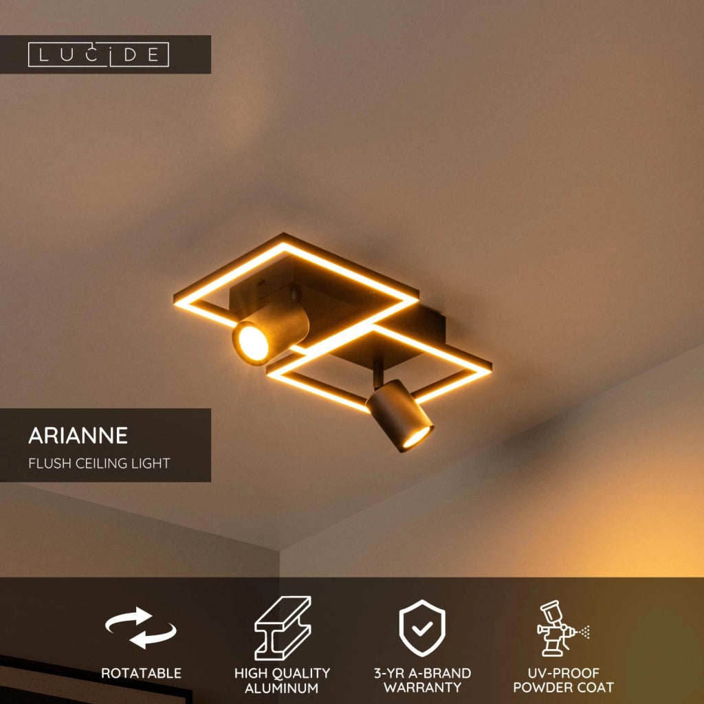 Plafoniera nera geometrica 2xGU10 + LED Lucide ARIANNE