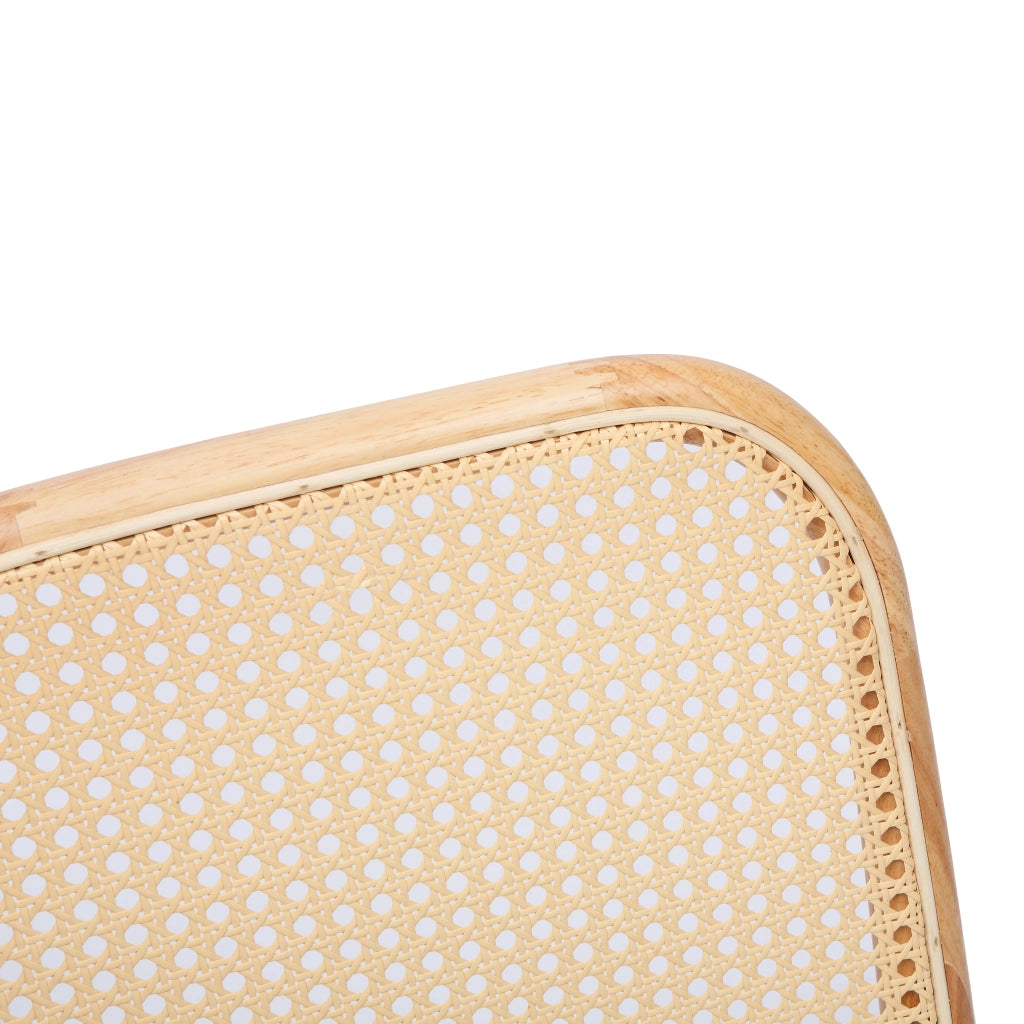 Set di 2 sedie da pranzo in legno massiccio con schienale in rattan e seduta in lino