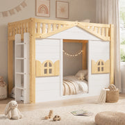 Letto a casetta singolo 90x200 cm con finestra; in legno di pino bianco