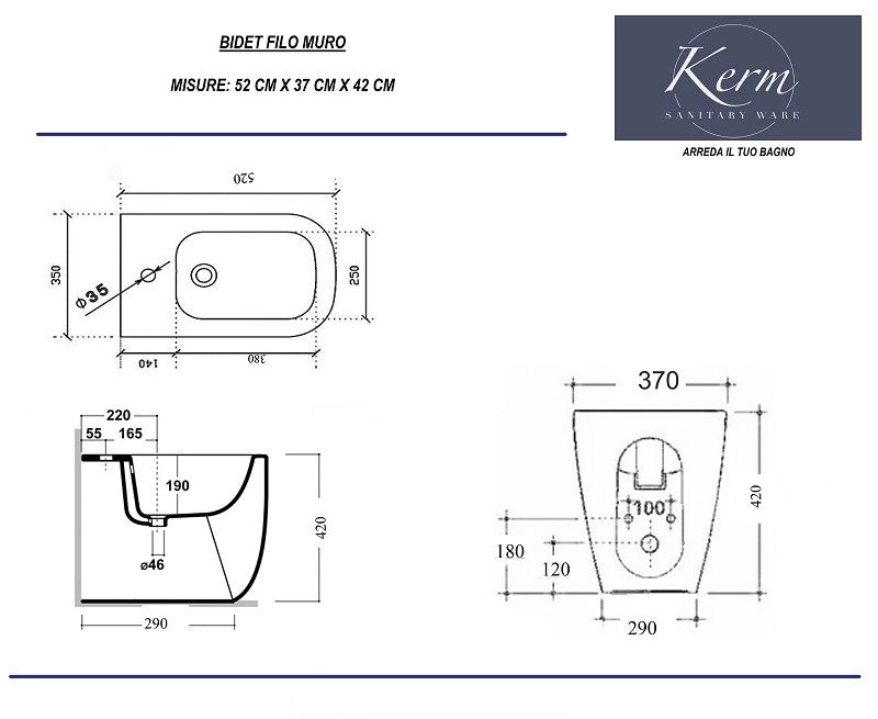Sanitari Filo Muro Wc Rimless con Sedile Soft Close e Bidet| Ker