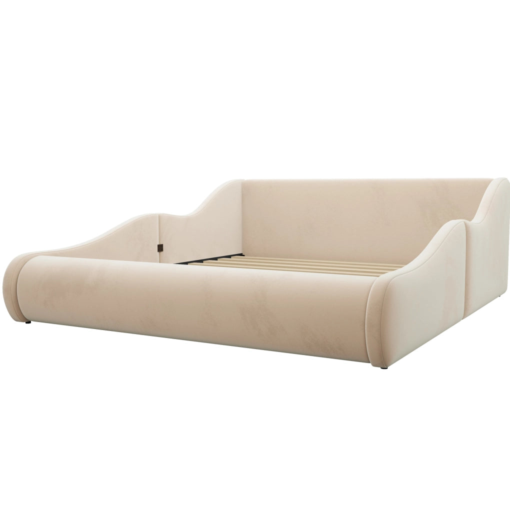 Letto singolo imbottito per bambini 90x200 cm in velluto beige con sponde laterali