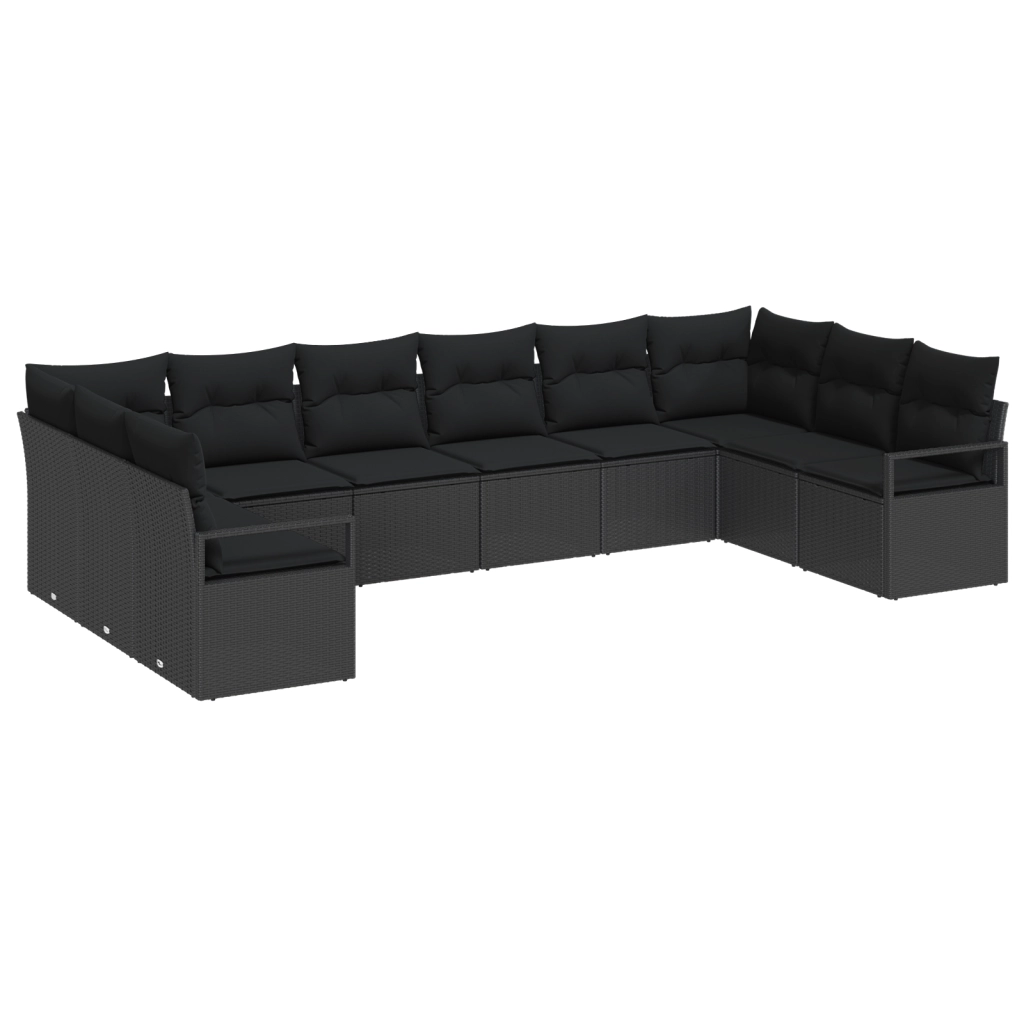 Set Divano da Giardino 10 Pezzi con Cuscini Nero Polyrattan