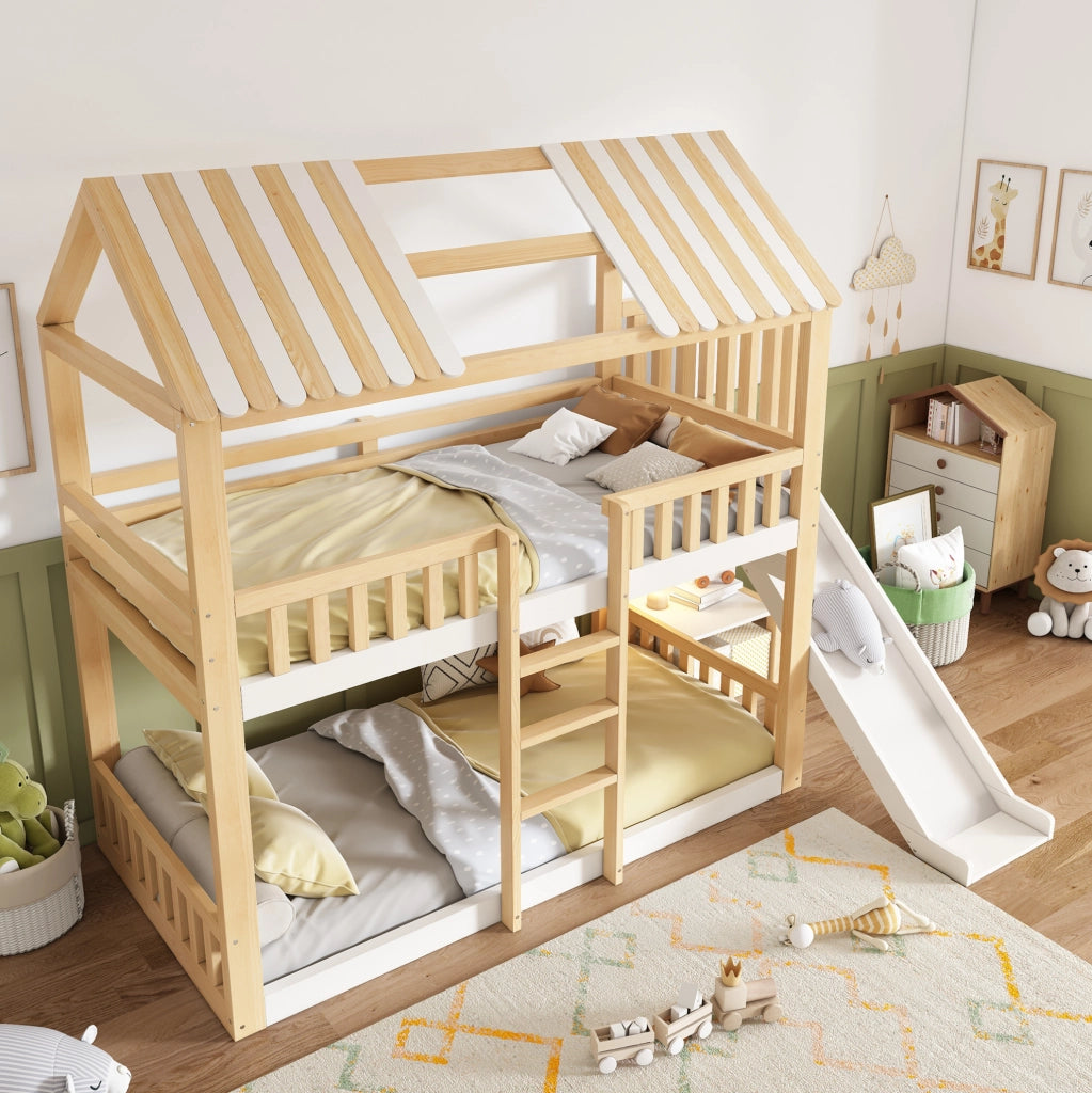 Letto a castello a casetta 90x200 cm bianco e naturale