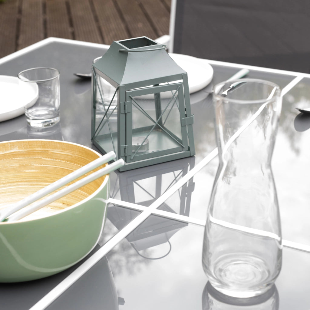 CAGLIARISet di mobili da giardino in textilene grigio 8 posti - alluminio bianco