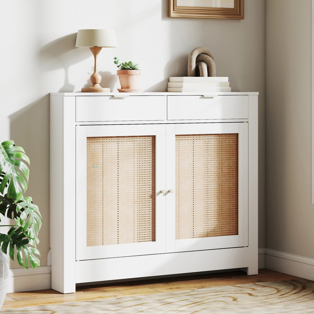 Mobile Copritermosifone con Ante in Rattan ¨C Xylo ¨C Bianco 2 Scomparti