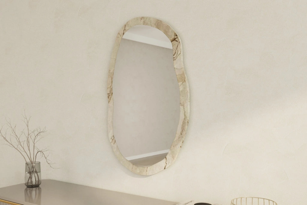 Specchio di legno "Lossa" - 52 x 86 cm - Beige marmorizzato