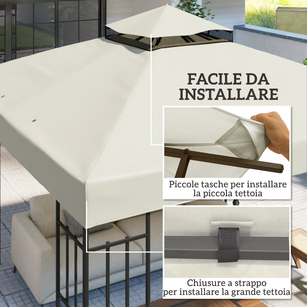 Copertura per Gazebo da Giardino 3x3 m UPF30+ a 2 Livelli in Poliestere Grigio Chiaro