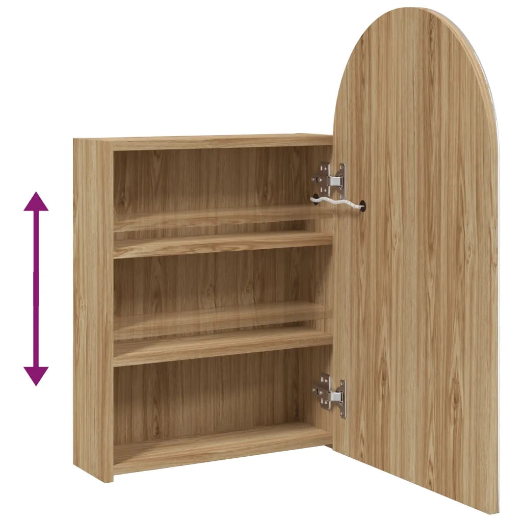 Armadietto Bagno con Specchio e LED ad Arco Rovere 42x13x70 cm 357976