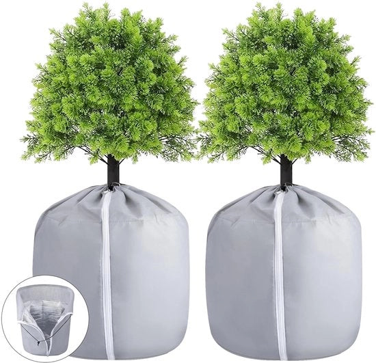 2-pack protezioni termiche per piante in vaso esterne, protezione invernale per piante in vaso, protezioni per vaso con cordino, protezione dal gelo per vasi di fiori (2, grigio)