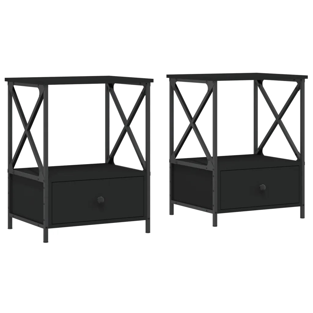 Set di 2 Comodini | Armadio da Notte | Mobiletto da notte Neri 50x41x65 cm in Legno Multistrato
