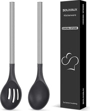 Set di 2 cucchiai in silicone, insieme di cucchiaio fisso e mobile, rivestimento antiaderente, BPA libero, resistente al calore, manico in acciaio inossidabile