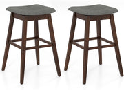 Set di 2 Sgabelli da Bar Girevoli, Sedie Ergonomiche in Tessuto di Lino con Seduta Imbottita, Poggiapiedi e Gambe in Legno di Gomma, Portata 140 kg, per Isola Cucina, Soggiorno e Pub