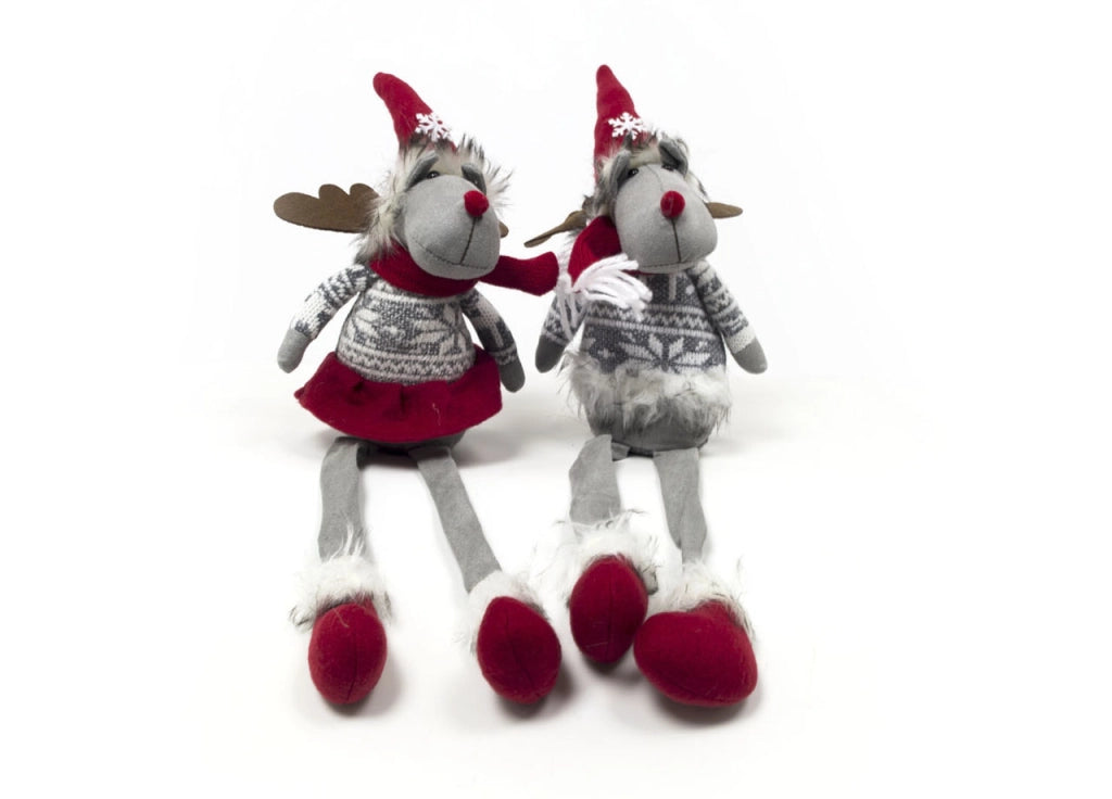 Coppia Renne Sedute Fermaporta Decorativi Con Gambe Molli Altezza 41 cm