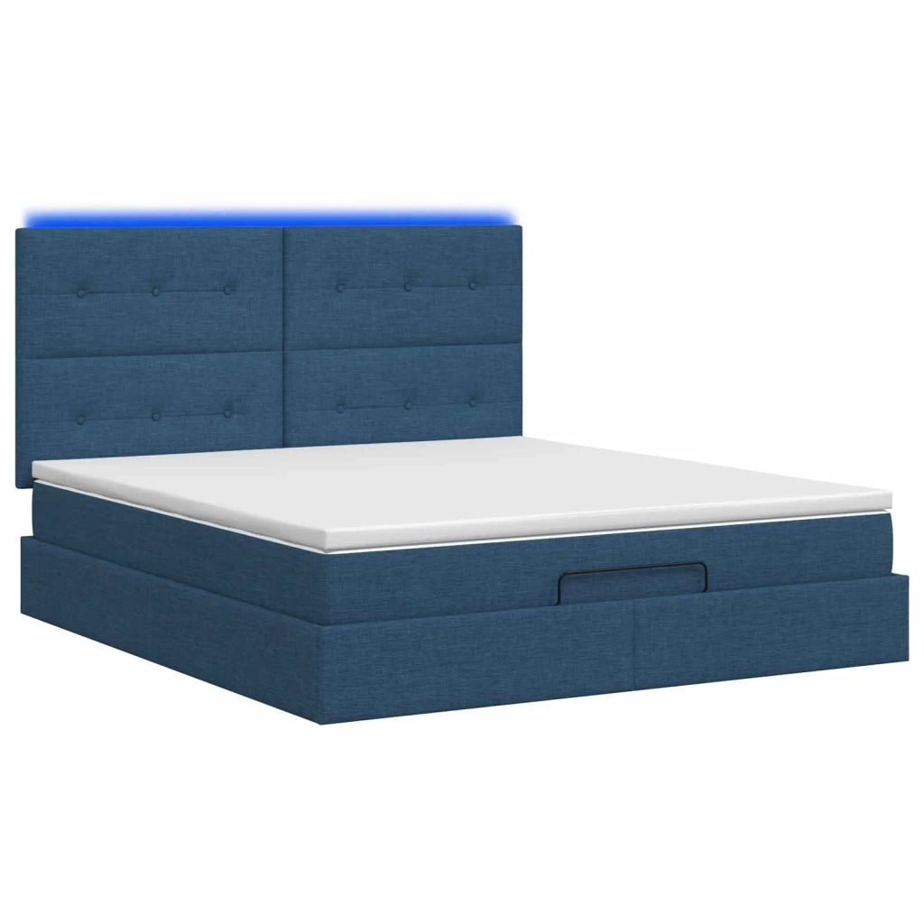 Letto Ottomano con Materasso e LED Blu 180 x 200 cm Tessuto 3458096