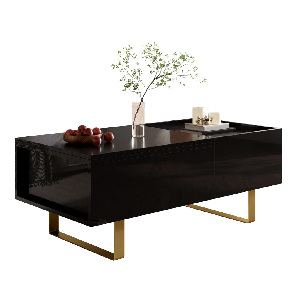 Tavolino da caffè 100x50x54.5 cm sollevabile con cassetto e vano contenitore in MDF nero