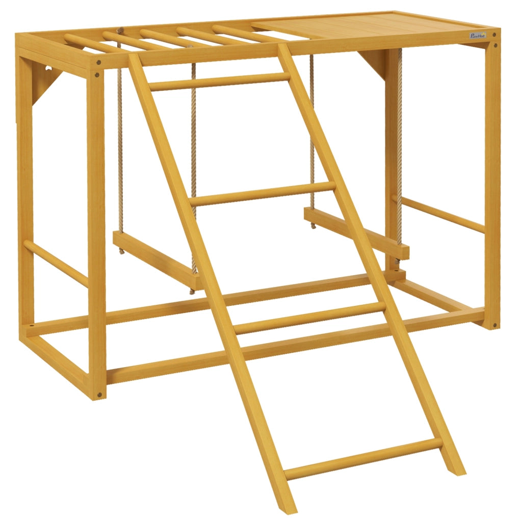 Area gioco per galline in legno 110x40x70 cm naturale con 2 altalene e scala