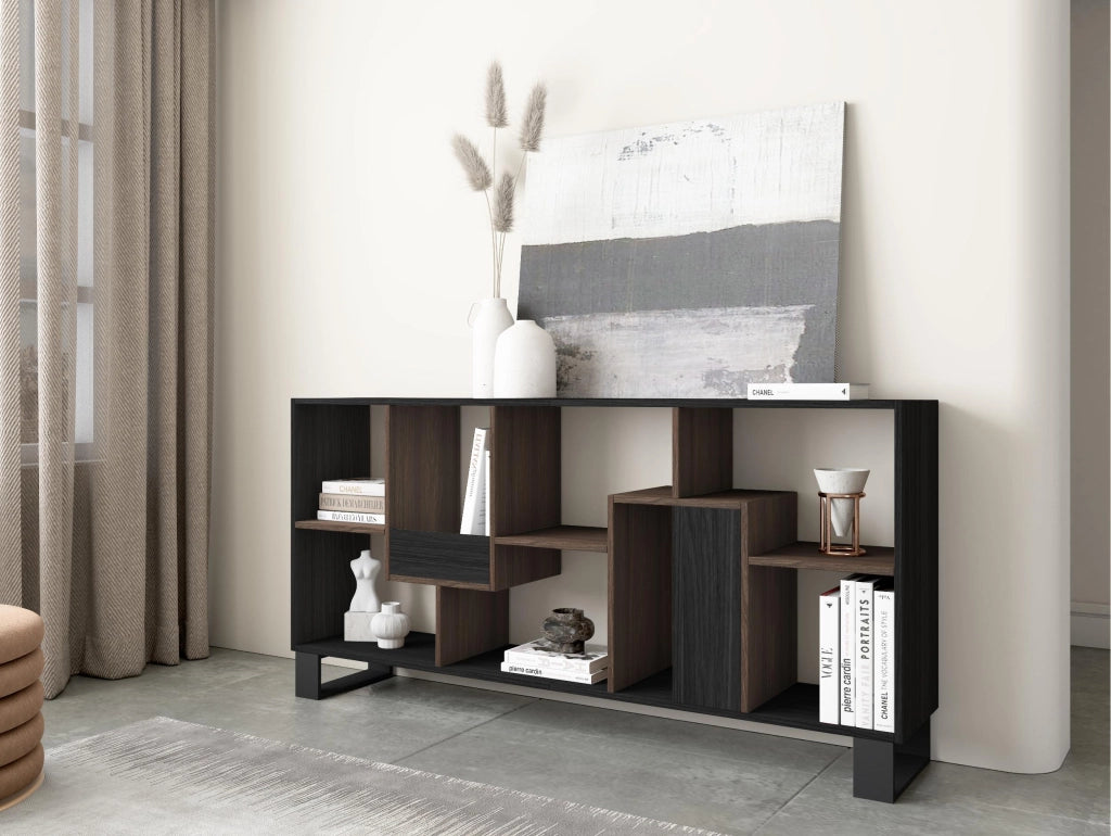 Libreria scaffale, 174x67x31, Design industriale, Nero e Rovere scuro RF4118