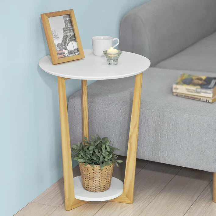 Tavolino basso da divano, Tavolino da caffè, con 2 piani,rotondo,bianco,FBT52-WN