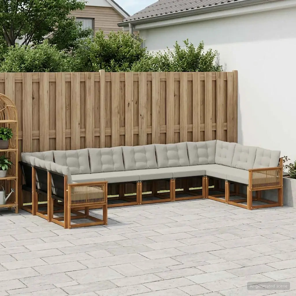 Set di divani da esterno 10 pcs Naturale e Grigio Chiaro