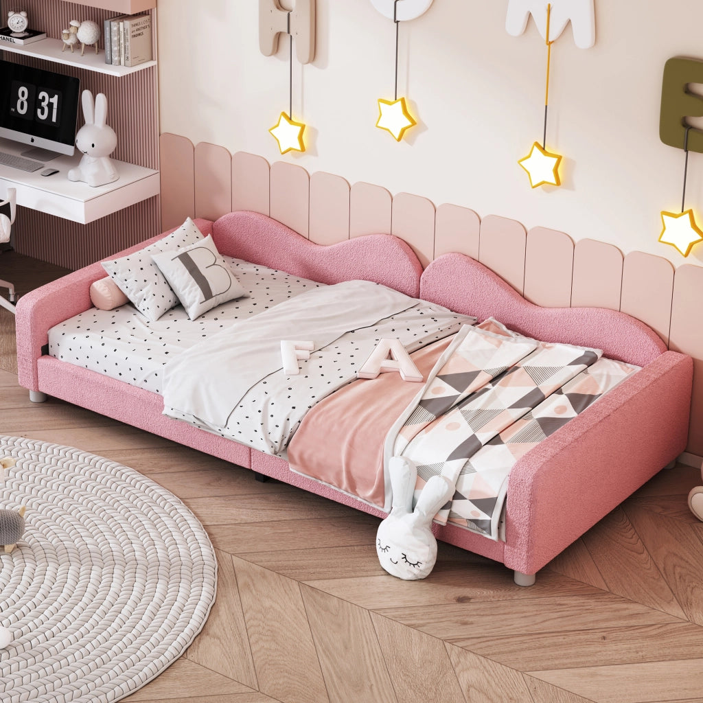 LETTO imbottito multifunzionale 214,5x95x42 cm tessuto teddy rosa
