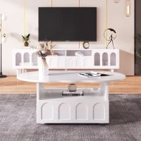 Tavolino da caffè a forma di nuvola con cassetti e vani portaoggetti, 100×60×39,2 cm, Bianco