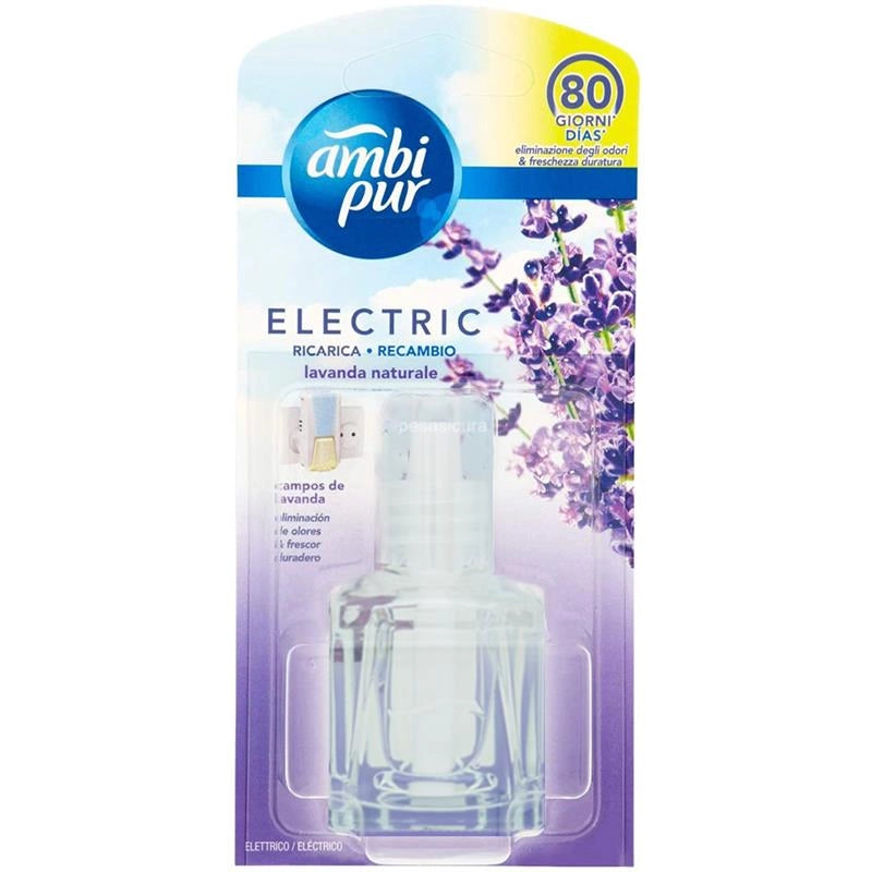 AMBIPUR ELECTRIC RICARICA 80 GIORNI ELIMINAZIONE DEGLI ODORI E FRESCHEZZA DURATURA LAVANDA NATURALE 21,5 ML