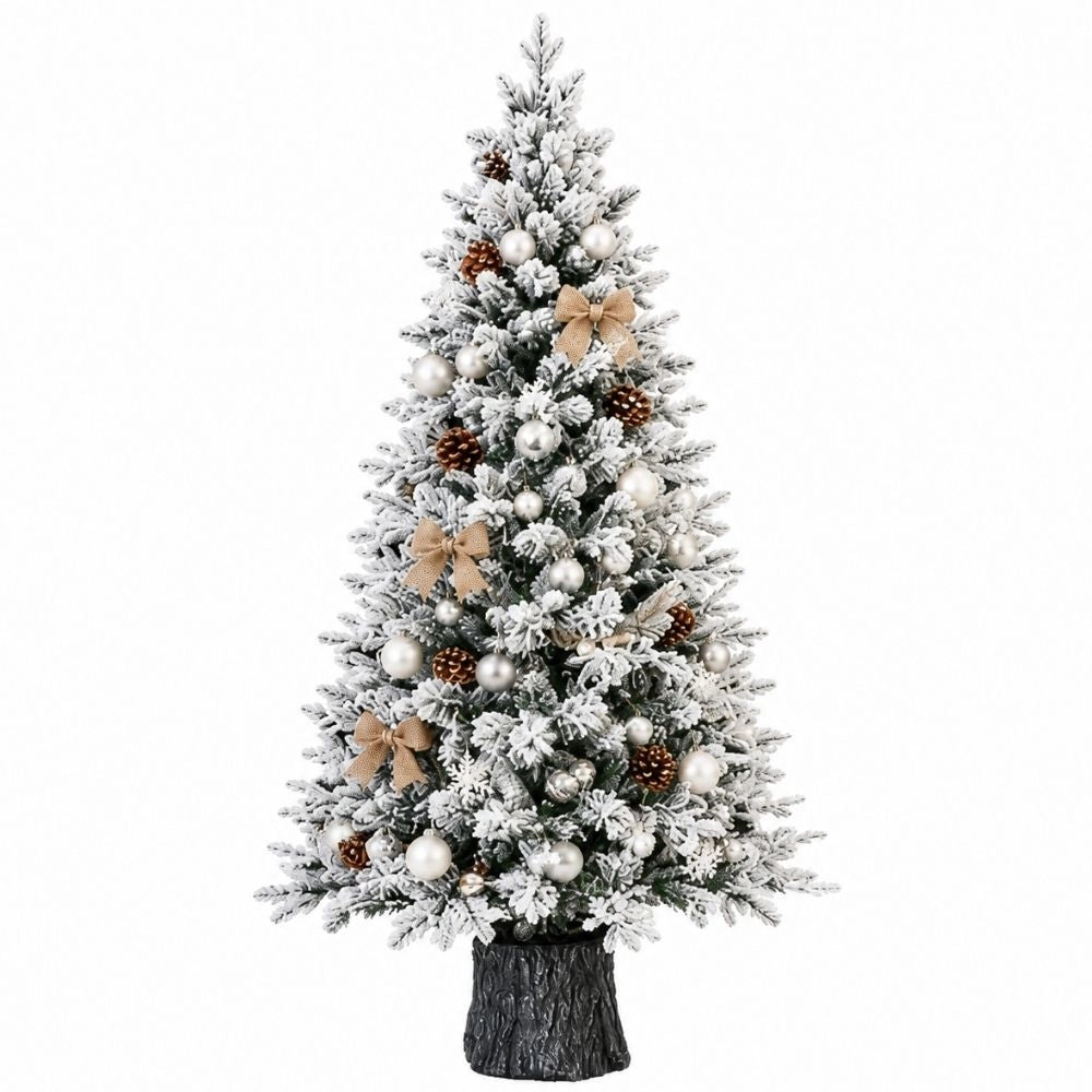 Albero di natale boreale 150 cm innevato folto con base integrata fortunato