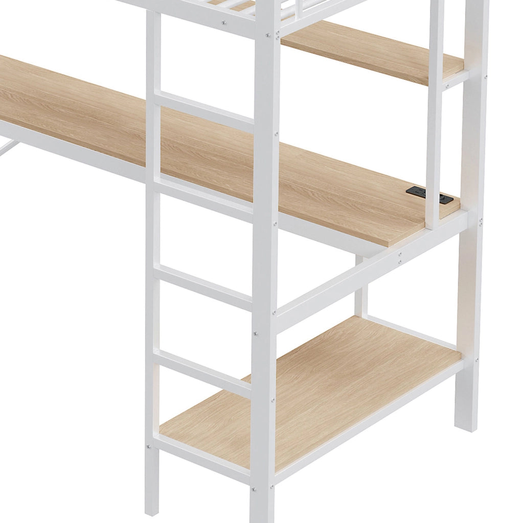 Letto a soppalco con scrivania, libreria e luci ambientali
