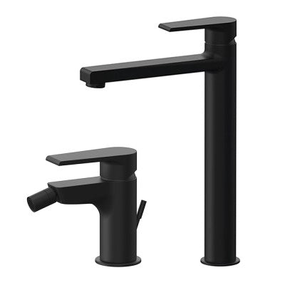 Set miscelatori lavabo alto e bidet nero opaco Mariani serie Artic